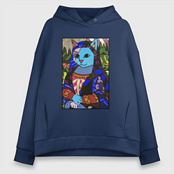 Толстовка оверсайз женская Ромеро Бритто Mona Cat, цвет: тёмно-синий