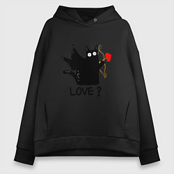 Толстовка оверсайз женская LOVE CAT WHAT cat, цвет: черный