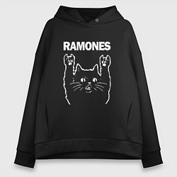 Толстовка оверсайз женская RAMONES, РАМОНЕС, цвет: черный