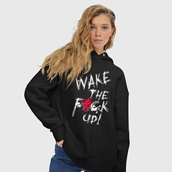 Толстовка оверсайз женская WAKE THE F*CK UP! CYBERPUNK КИБЕРПАНК, цвет: черный — фото 2