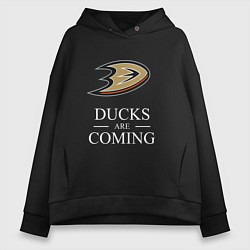 Толстовка оверсайз женская Ducks Are Coming, Анахайм Дакс, Anaheim Ducks, цвет: черный