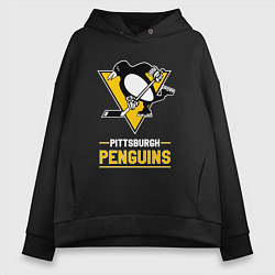 Толстовка оверсайз женская Питтсбург Пингвинз , Pittsburgh Penguins, цвет: черный