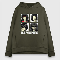 Толстовка оверсайз женская Ramones, Рамонес Портреты, цвет: хаки