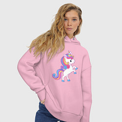 Толстовка оверсайз женская Милый единорог unicorn, цвет: светло-розовый — фото 2