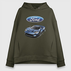 Толстовка оверсайз женская Ford - legendary racing team!, цвет: хаки