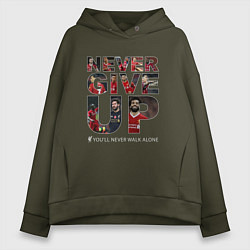 Толстовка оверсайз женская NEVER GIVE UP Liverpool Ливерпуль, цвет: хаки