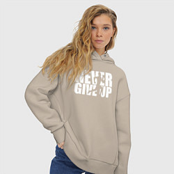 Толстовка оверсайз женская NEVER GIVE UP НИКОГДА НЕ СДАВАЙСЯ СПОРТ, цвет: миндальный — фото 2