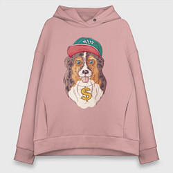 Толстовка оверсайз женская Хип-хоп собачка, цвет: пыльно-розовый