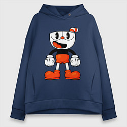 Толстовка оверсайз женская Cuphead красная чашечка, цвет: тёмно-синий