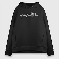 Толстовка оверсайз женская Фотокамера в моем сердце, цвет: черный