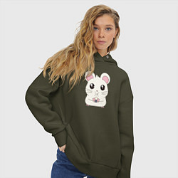Толстовка оверсайз женская Мышонок с суши, цвет: хаки — фото 2