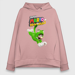Толстовка оверсайз женская Luigi cat Super Mario 3D World Nintendo, цвет: пыльно-розовый