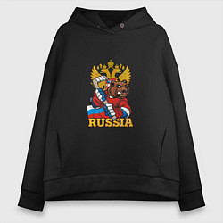Толстовка оверсайз женская Хоккей - Russia, цвет: черный