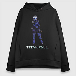 Толстовка оверсайз женская TITANFALL BLUE ART титанфолл, цвет: черный