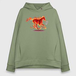 Толстовка оверсайз женская Fire horse огненная лошадь, цвет: авокадо
