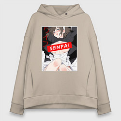 Женское худи оверсайз Девушка и надпись Senpai Ahegao
