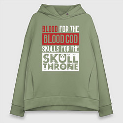 Толстовка оверсайз женская Девиз Последователей Кхорна для темного фона, цвет: авокадо