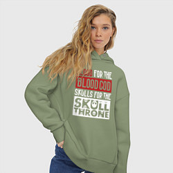 Толстовка оверсайз женская Девиз Последователей Кхорна для темного фона, цвет: авокадо — фото 2