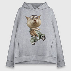 Толстовка оверсайз женская Крутой котяра на скутере, цвет: меланж