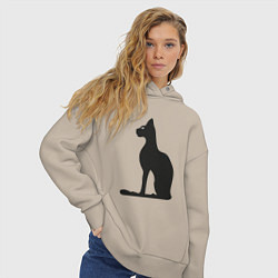 Толстовка оверсайз женская Силуэт черной кошки, Египетская богиня Бастет, цвет: миндальный — фото 2