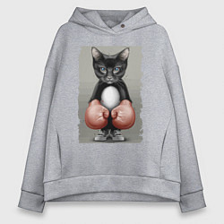 Толстовка оверсайз женская Крутой котяра в боксёрских перчатках Cool cat in b, цвет: меланж