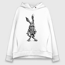 Толстовка оверсайз женская Кролик - драное ухо с часами на животе Rabbit - a, цвет: белый