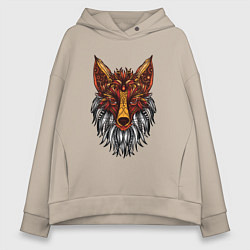 Толстовка оверсайз женская Лиса в стиле Мандала Mandala Fox, цвет: миндальный