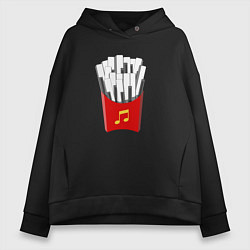 Толстовка оверсайз женская Картошка Фри Клавиши Фортепиано, цвет: черный