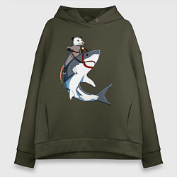 Толстовка оверсайз женская Опоссум верхом на акуле, цвет: хаки