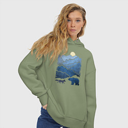 Толстовка оверсайз женская Животные в горах, цвет: авокадо — фото 2
