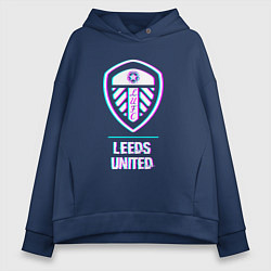 Толстовка оверсайз женская Leeds United FC в стиле Glitch, цвет: тёмно-синий