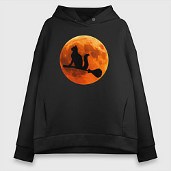 Толстовка оверсайз женская Halloween Cat, цвет: черный