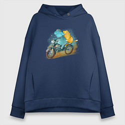 Толстовка оверсайз женская Кошки на мотоцикле, цвет: тёмно-синий
