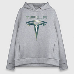 Женское худи оверсайз Tesla Logo Тесла Логотип Карбон