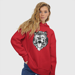 Толстовка оверсайз женская Стилизованная голова медведя, цвет: красный — фото 2