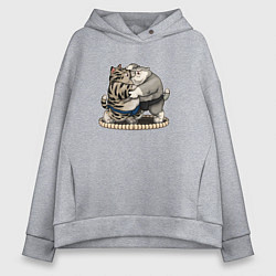 Толстовка оверсайз женская КОТИКИ СУМОИСТЫ, цвет: меланж