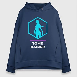 Толстовка оверсайз женская Символ Tomb Raider в неоновых цветах, цвет: тёмно-синий