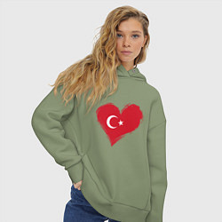Толстовка оверсайз женская Сердце - Турция, цвет: авокадо — фото 2