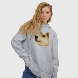 Толстовка оверсайз женская Объёмный пиксельный пёс Доге внимательно смотрит, цвет: меланж — фото 2