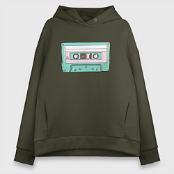 Толстовка оверсайз женская Музыкальная кассета - олды поймут, цвет: хаки
