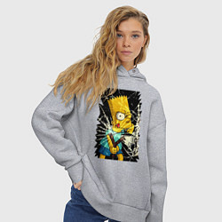 Толстовка оверсайз женская Барт Симпсон с рогаткой, цвет: меланж — фото 2