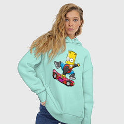 Толстовка оверсайз женская Барт Симпсон - крутой скейтбордист, цвет: мятный — фото 2