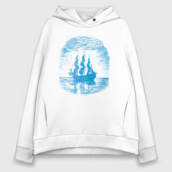 Толстовка оверсайз женская Винтажный корабль, цвет: белый