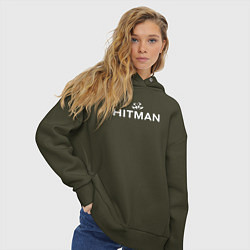 Толстовка оверсайз женская Hitman - лого, цвет: хаки — фото 2
