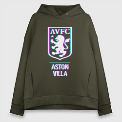 Толстовка оверсайз женская Aston Villa FC в стиле glitch, цвет: хаки