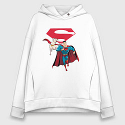 Толстовка оверсайз женская Крипто и Супермен с лого DC Лига Суперпитомцы, цвет: белый