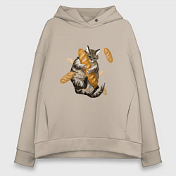 Толстовка оверсайз женская Котик и батон, цвет: миндальный