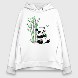 Толстовка оверсайз женская Панда бамбук и стрекоза, цвет: белый