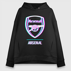 Толстовка оверсайз женская Arsenal FC в стиле glitch, цвет: черный