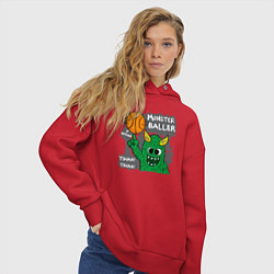 Толстовка оверсайз женская Весёлый монстрик - баскетболист, цвет: красный — фото 2